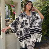 Distressed Print Fringe Blanket Wrap