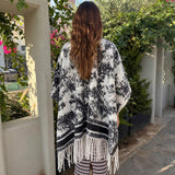 Distressed Print Fringe Blanket Wrap