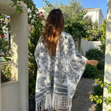 Distressed Print Fringe Blanket Wrap