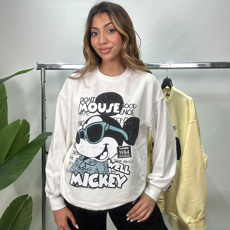 White Rhinestone Mickey Mouse Sweatshirt