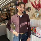 Brown Knit Polo Collar Button Sweater