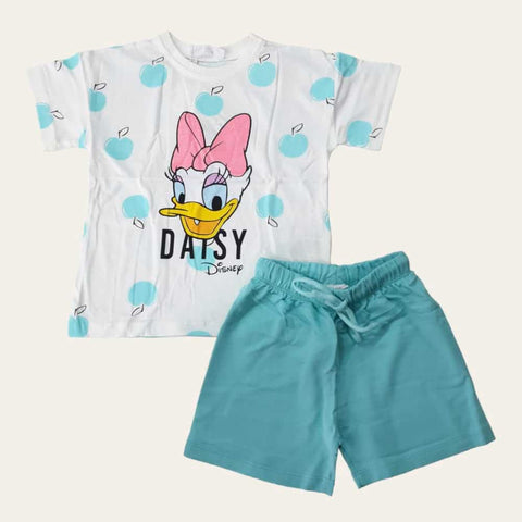 White-Aqua Disney Daisy Duck Shorts Set