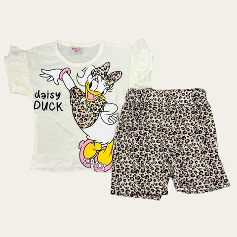White-Beige Daisy Duck Shorts Set 1