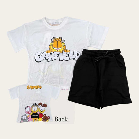 White-Black Garfield Shorts Set-1