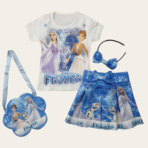 White-Blue Frozen Skirt Set