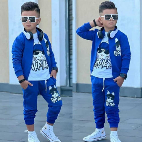 White-Blue Hip Hop Jogging Set S-143