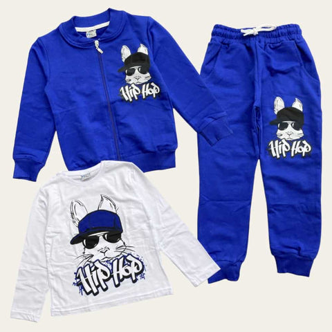 White-Blue Hip Hop Jogging Set S-143