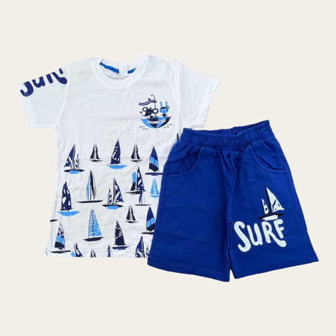 White-Blue Surf Shorts Set