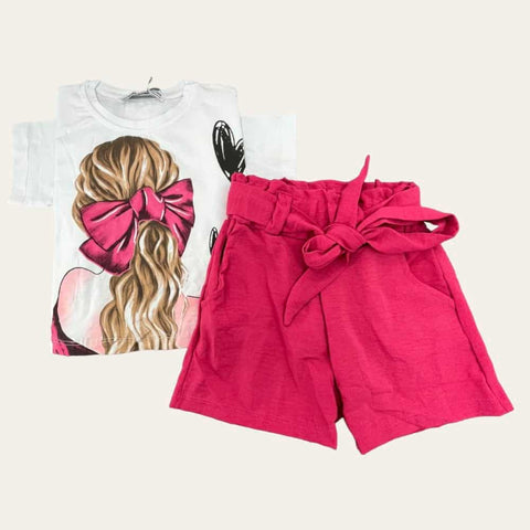 White-Fuchsia Beautiful Girl Shorts Set