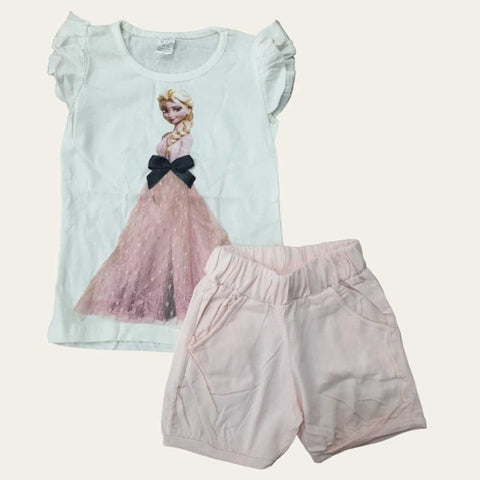White-Light Pink Elsa Shorts Set