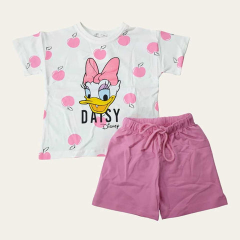 White-Pink Disney Daisy Duck Shorts Set