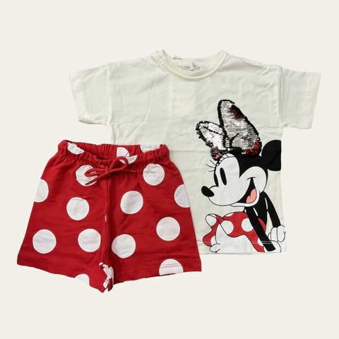 White-Red Minnie Mouse Shorts Set 3