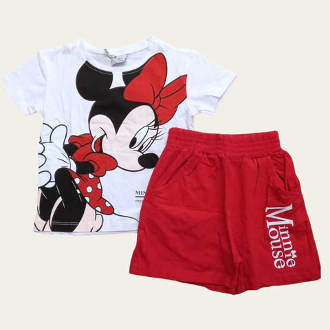 White-Red Minnie Mouse Shorts Set