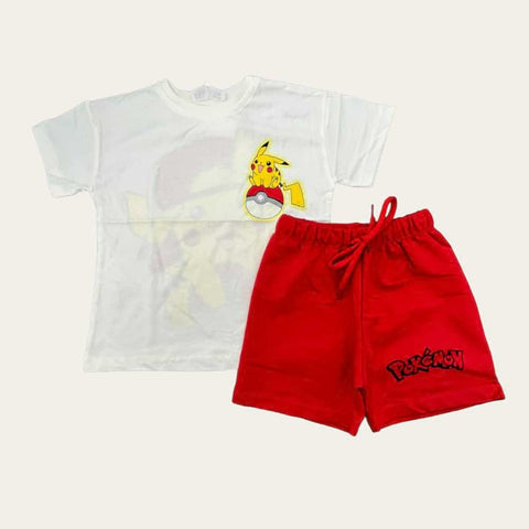 White-Red Pikachu Shorts Set