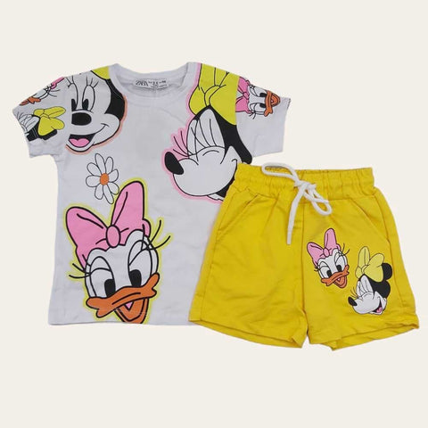 White-Yellow Minnie & Friends Shorts Set 1