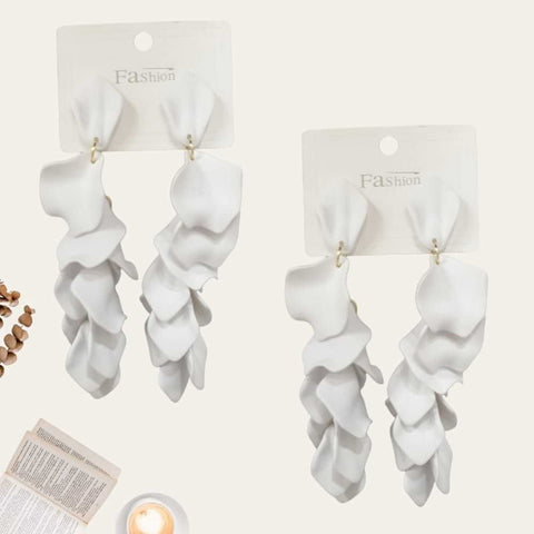White Leaf Petal Earrings