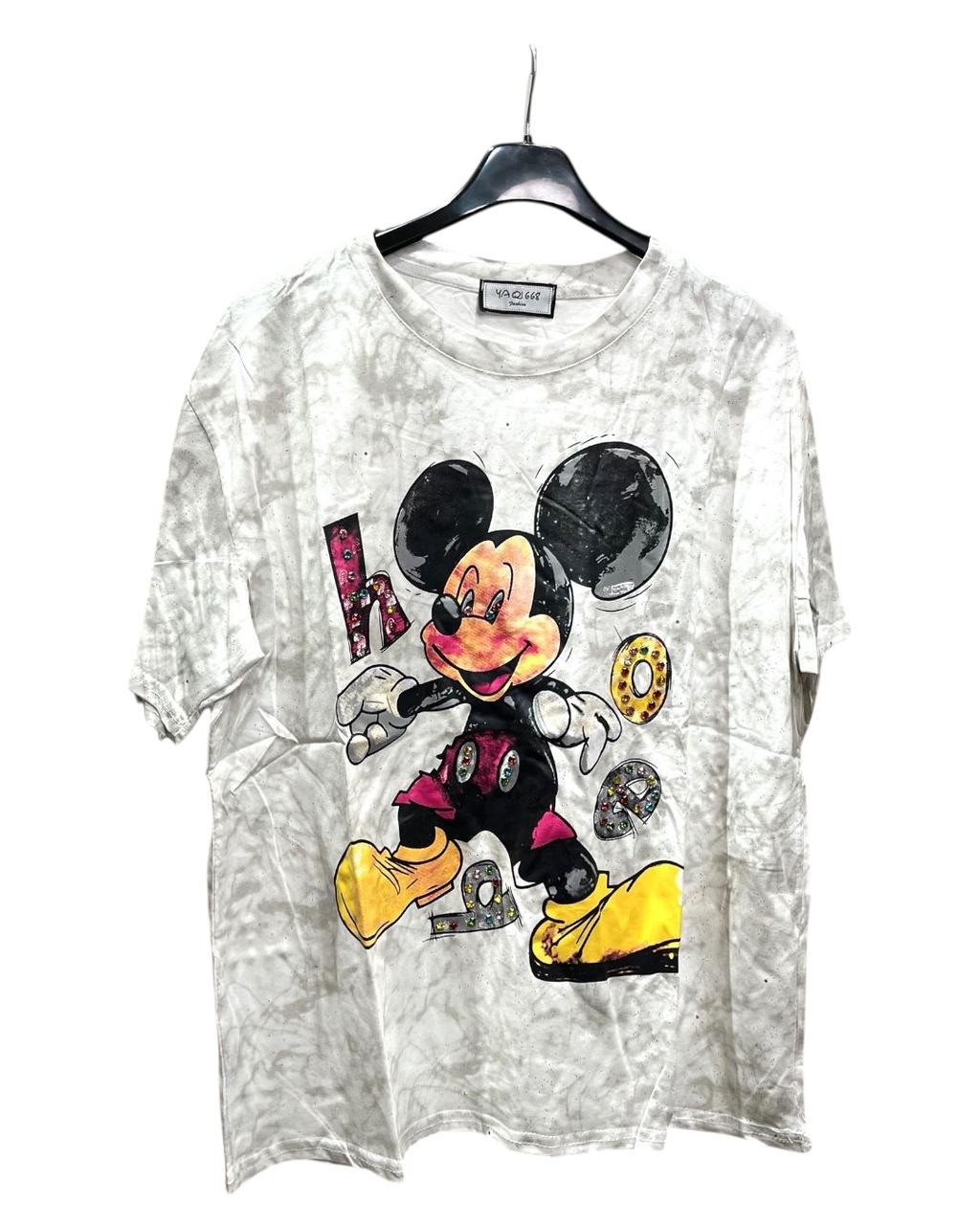 Oversized white tshirt with a colorful graphic of Mickey Mouse on the front