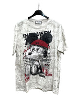 White graphic snoopy tshirt with cartoon character and text on a white background