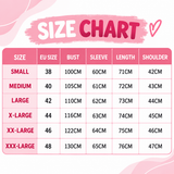 Blazer size chart with bust, sleeve, length and shoulder measurements from small to XXX large