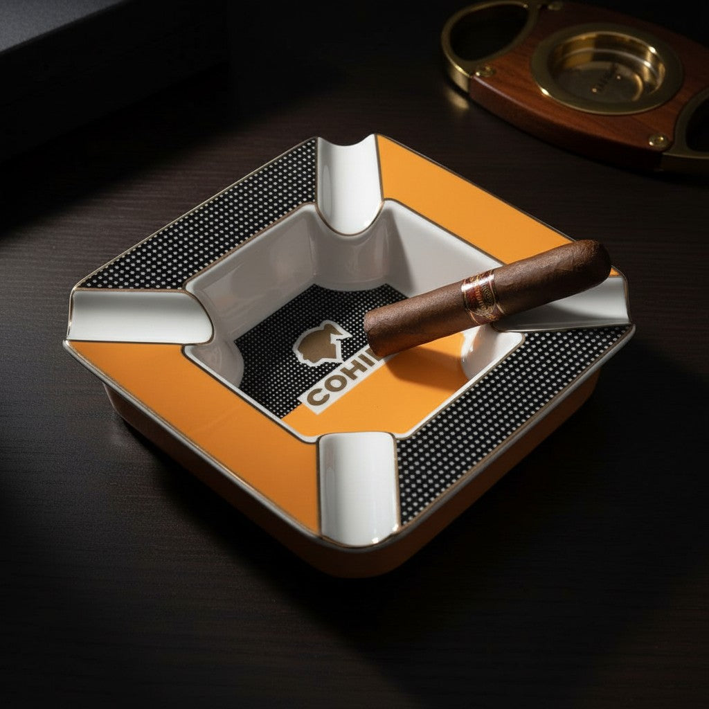 Overhead view of the carbon dot panels and deep well, a cigar resting across one corner