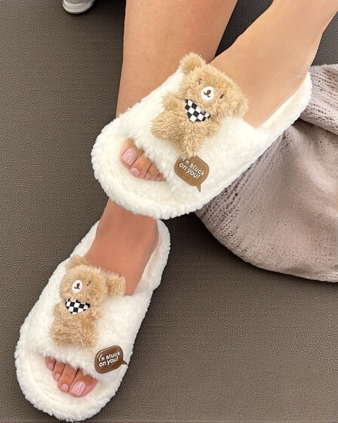 Stuck on you teddy slippers