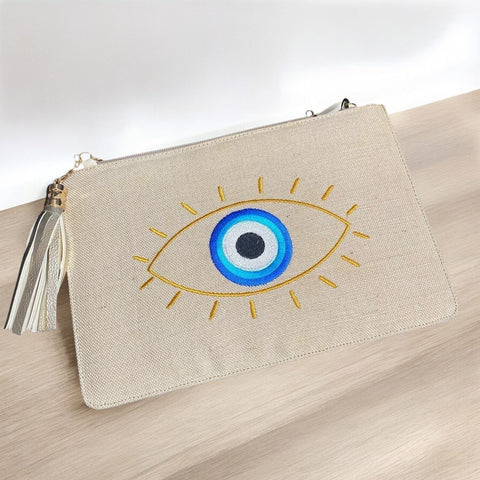 Blue eye straw bag