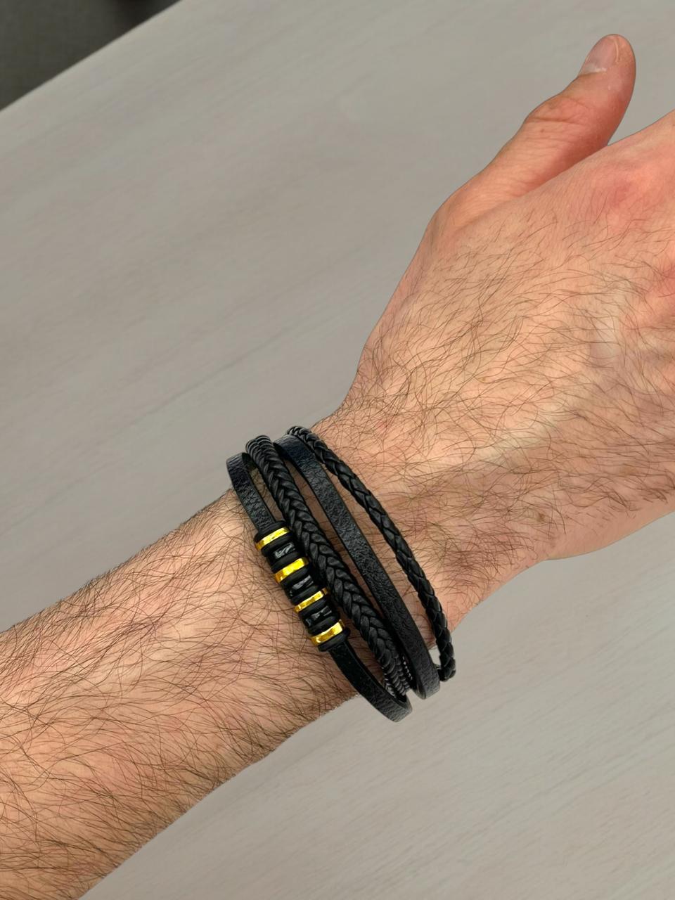 Braided Leather Bracelet with Silver Beads