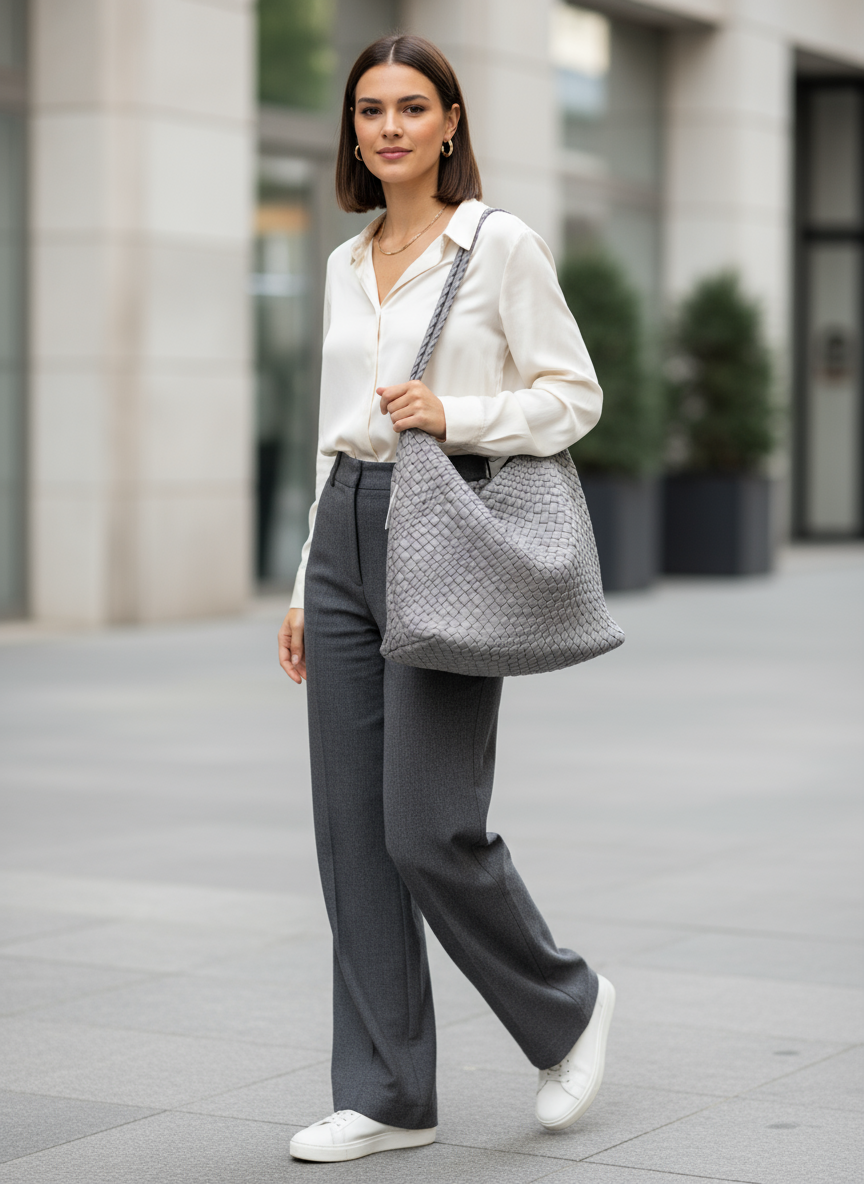 Gray Woven Shoulder Bag