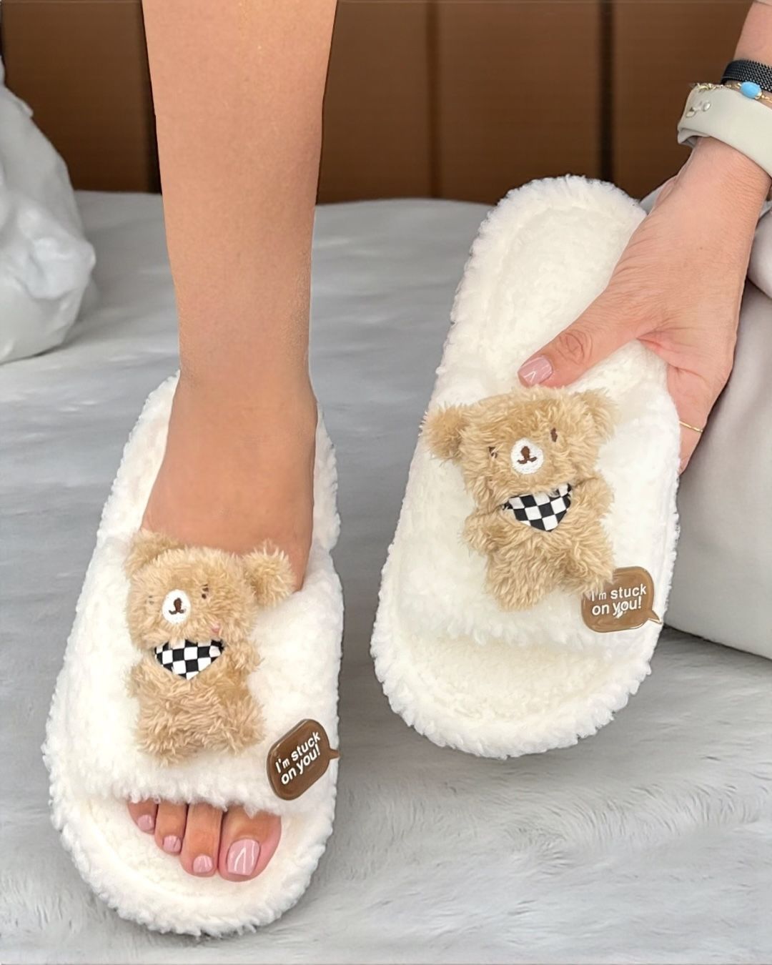 Stuck on you teddy slippers