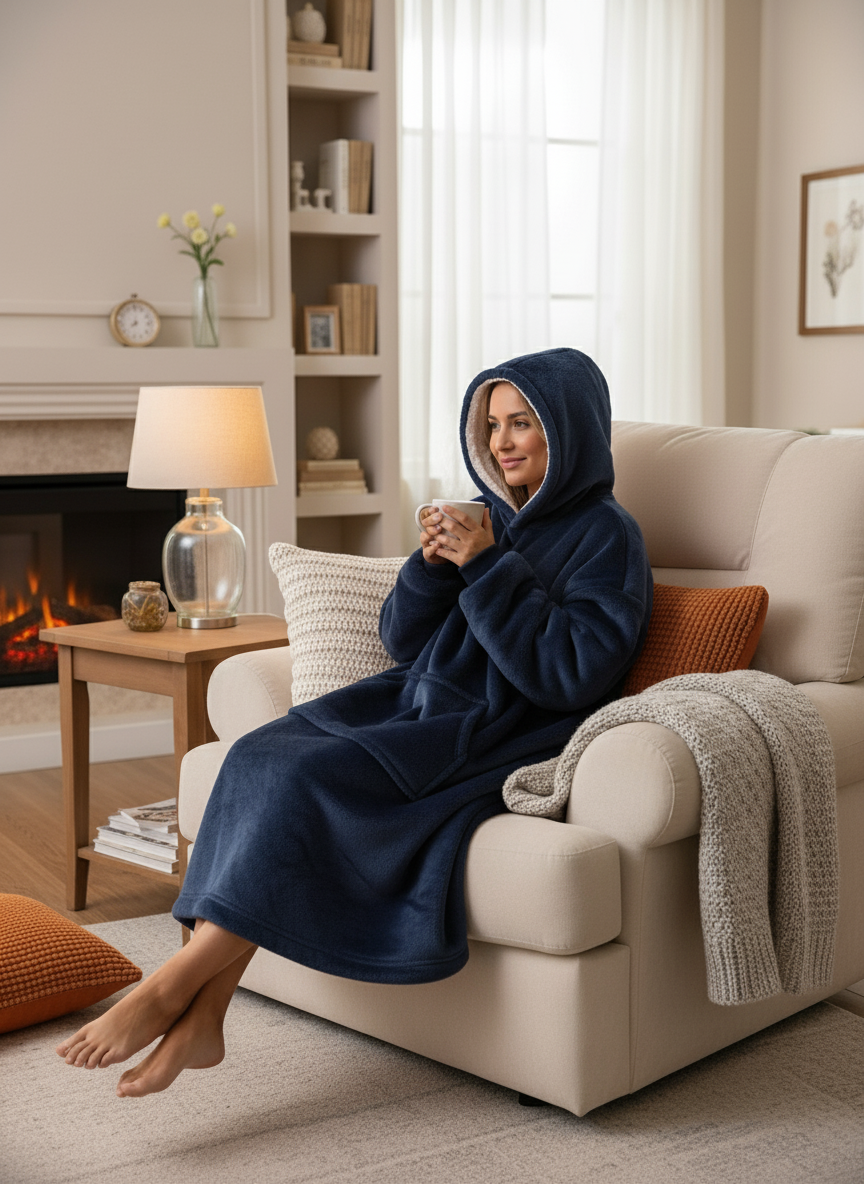 Navy Blue Hooded Blanket
