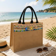 Handmade jute beach bag with woven trim and two crocheted blue starfish, Jack Gifts Online Lebanon