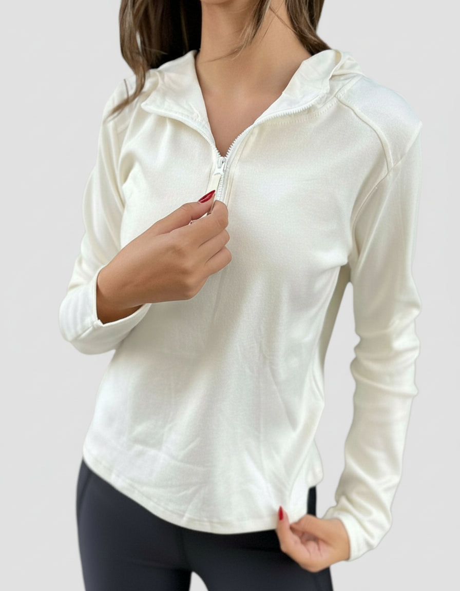 White Zip-Up Activewear Top