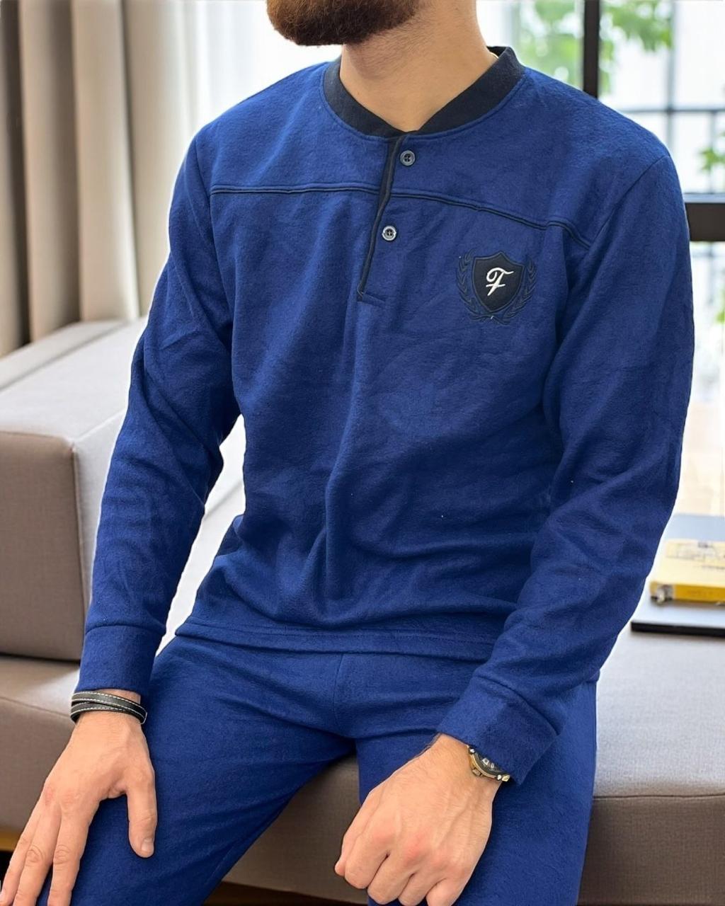 Simple Dark Blue Fleece Pajama