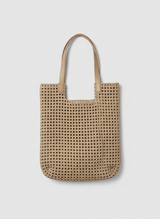 Beige Woven Tote Bag Set with Inner Pouch