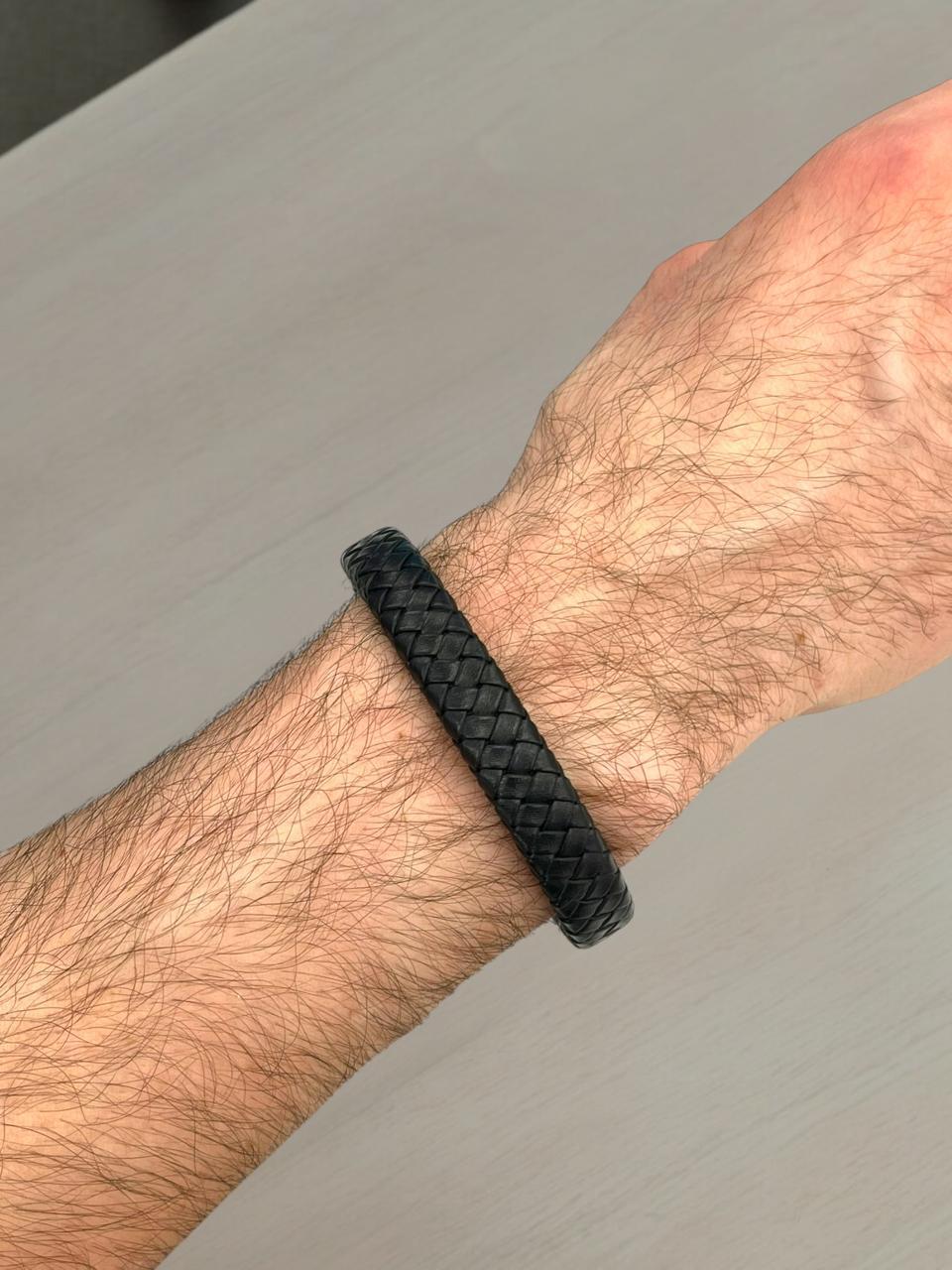 Black Thick Braided Leather Bracelet