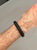 Black Thick Braided Leather Bracelet