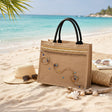 Handmade jute beach bag with golden woven trim and swirling rope design, Jack Gifts Online Lebanon