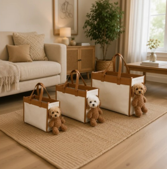 Tote Dog Bag with Leather Trim