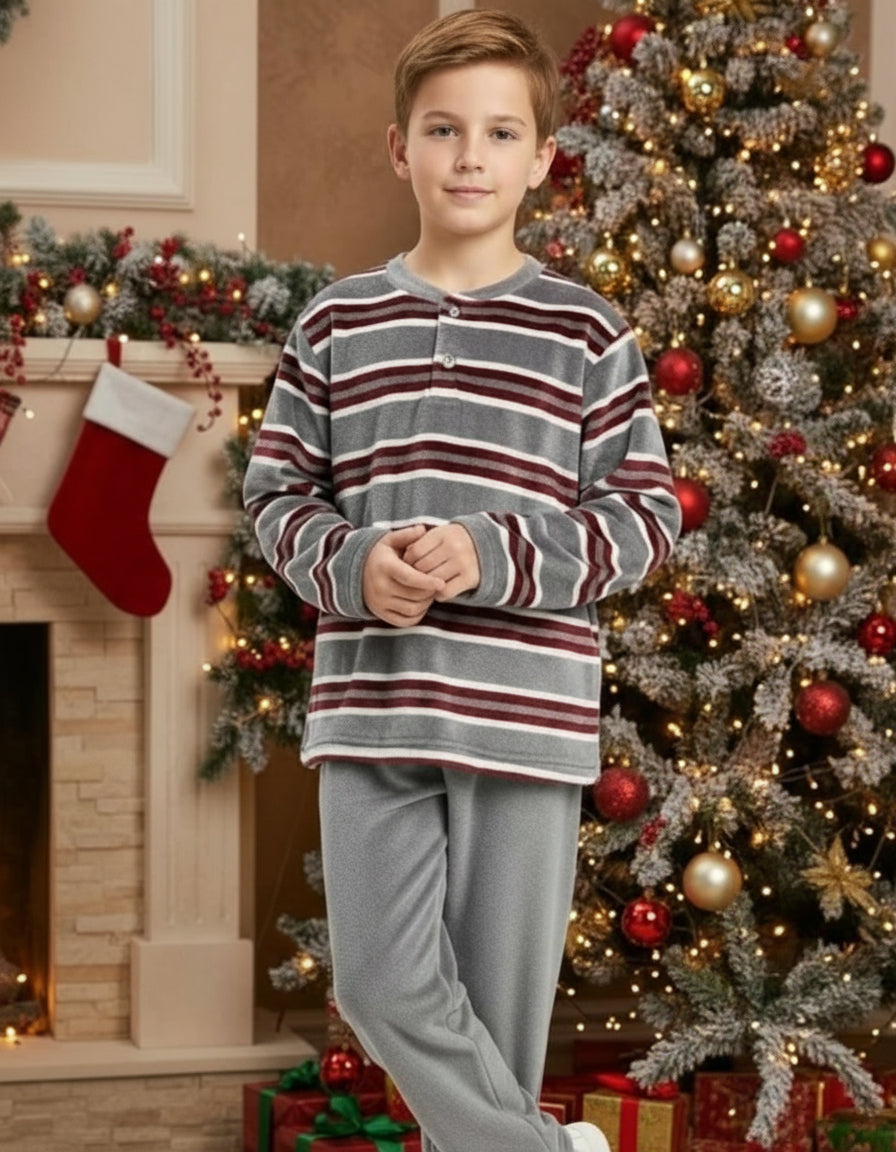 Grey Stripped Fleece PJ