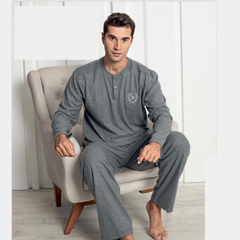 Dark Grey Striped Cotton Pajama (Big SIze)