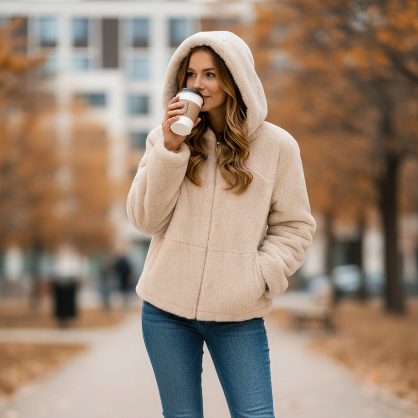 Long Beige Fur Jacket