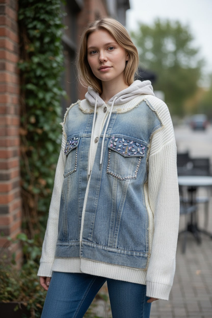 Jeweled Denim Fusion Jacket