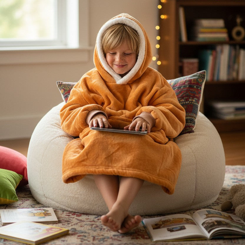 Orange kids hooded blanket