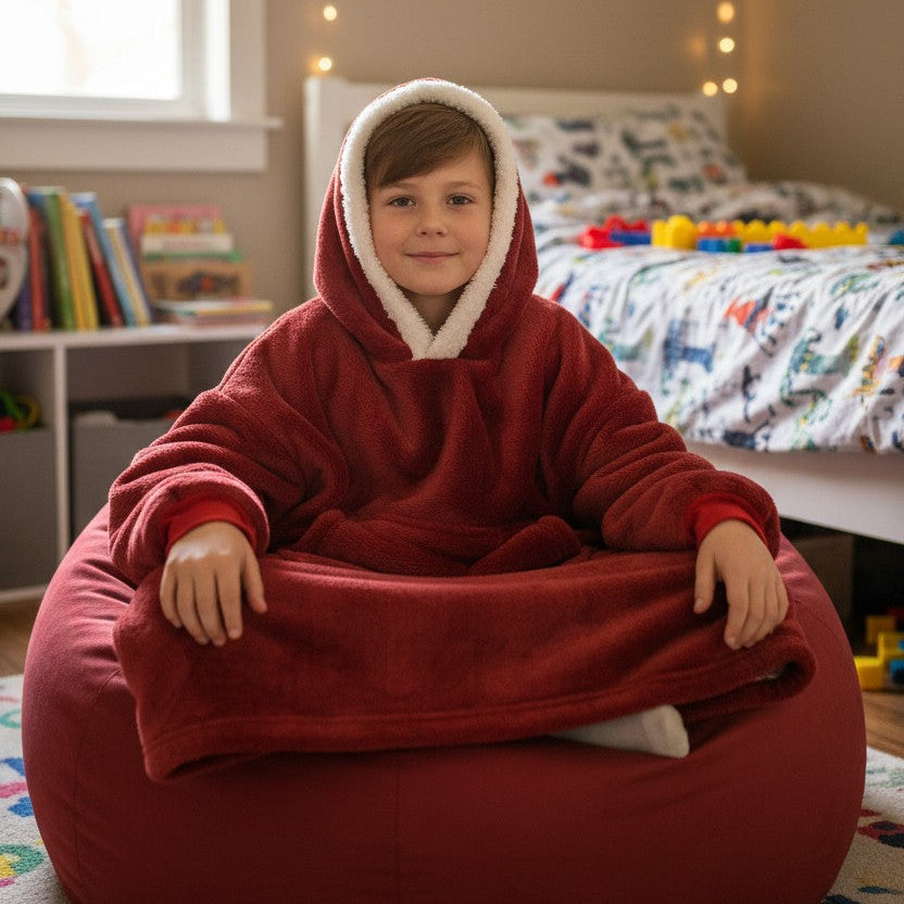 Burgundy kids hooded blanket
