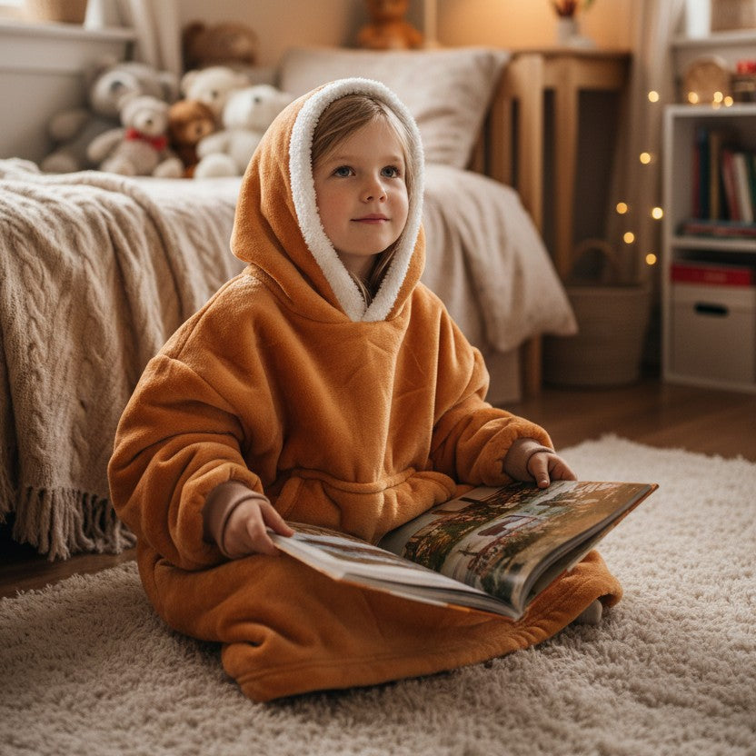 Orange kids hooded blanket