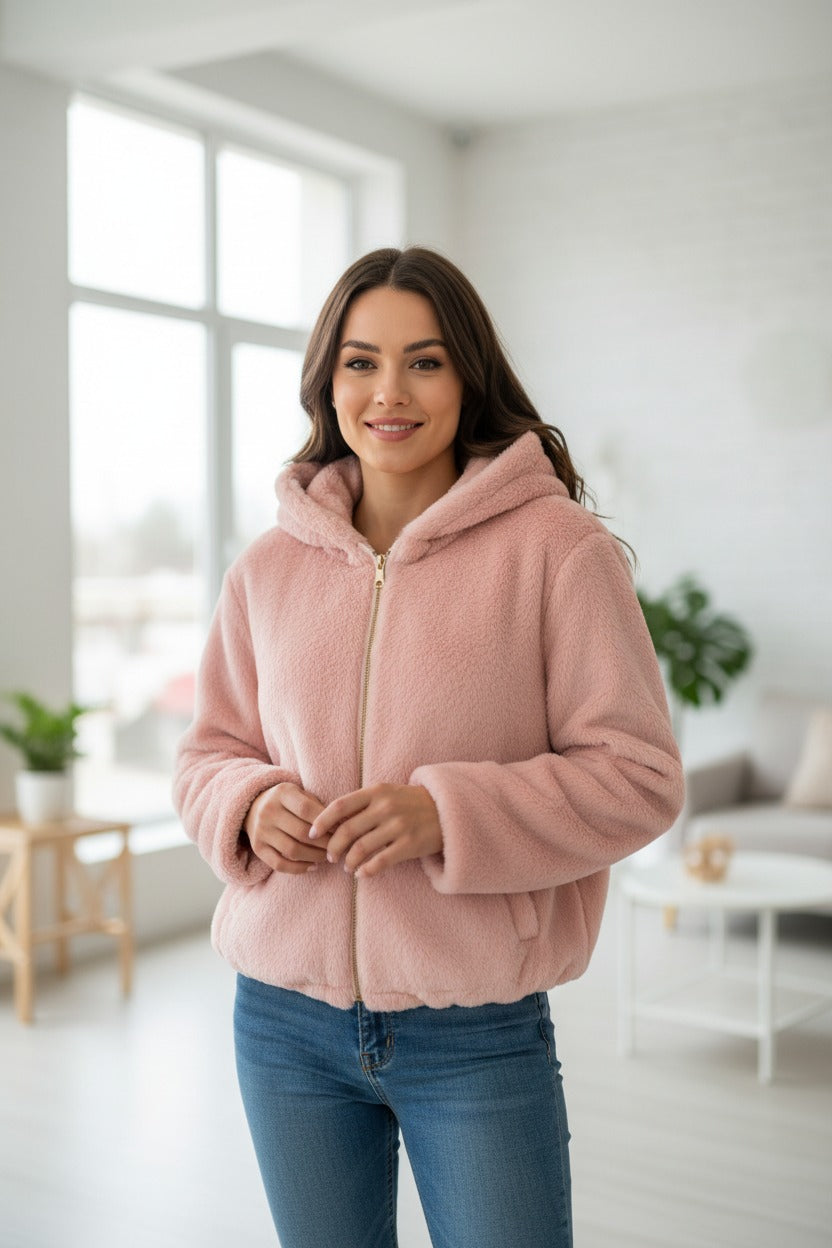 Women's pink faux fur jacket, cozy winter style - Jack Gifts Online Lebanon