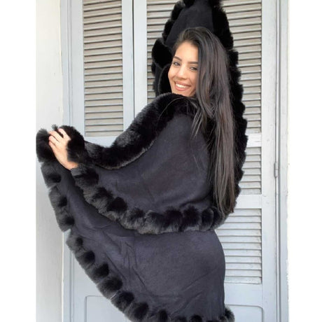 Black Fur Poncho
