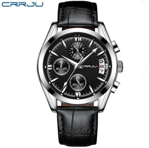 Black Silver Leather Crrju 2 Watches