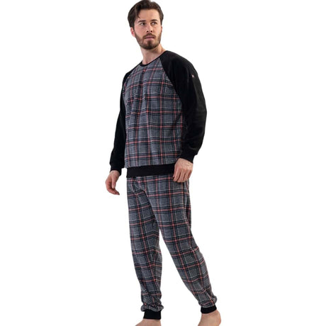 Black Square Pattern Fleece PJ