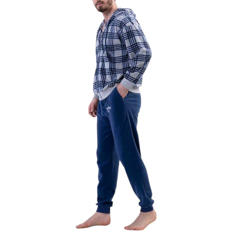 Grey-Dark Blue Hooded Fleece PJ 1